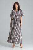 Long Striped Kimono Sleeve Dress with Side Slits