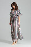 Long Striped Kimono Sleeve Dress with Side Slits