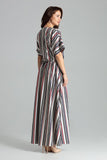 Long Striped Kimono Sleeve Dress with Side Slits