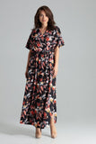 Floral Kimono Sleeve Dress with Side Slits and Elastic Waist