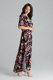 Floral Kimono Sleeve Dress with Side Slits and Elastic Waist
