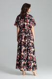 Floral Kimono Sleeve Dress with Side Slits and Elastic Waist