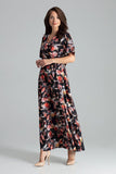 Floral Kimono Sleeve Dress with Side Slits and Elastic Waist