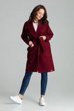 Maroon Classic Wide Lapel Coat with Belted Waist