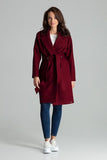 Maroon Classic Wide Lapel Coat with Belted Waist