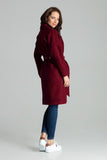 Maroon Classic Wide Lapel Coat with Belted Waist