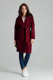 Maroon Classic Wide Lapel Coat with Belted Waist