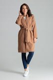 Beige Classic Coat with Wide Lapels and Belt Detail