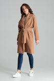 Beige Classic Coat with Wide Lapels and Belt Detail