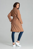 Beige Classic Coat with Wide Lapels and Belt Detail