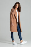 Beige Classic Coat with Wide Lapels and Belt Detail