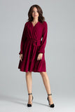 Burgundy Long Sleeve Midi Dress with Ruffled Hem