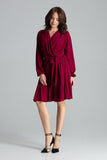 Burgundy Long Sleeve Midi Dress with Ruffled Hem