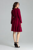 Burgundy Long Sleeve Midi Dress with Ruffled Hem