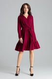 Burgundy Long Sleeve Midi Dress with Ruffled Hem
