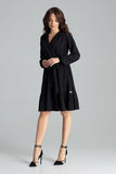 Black Midi Dress with Long Sleeves and Ruffle Hem