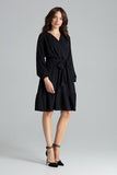 Black Midi Dress with Long Sleeves and Ruffle Hem