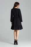 Black Midi Dress with Long Sleeves and Ruffle Hem
