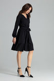Black Midi Dress with Long Sleeves and Ruffle Hem