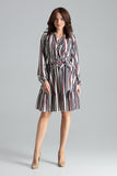 Chic Striped Midi Dress with Frill and Sash Detail