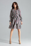 Chic Striped Midi Dress with Frill and Sash Detail