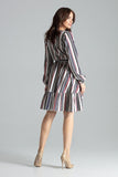 Chic Striped Midi Dress with Frill and Sash Detail