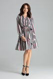 Chic Striped Midi Dress with Frill and Sash Detail