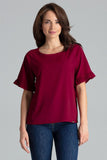 Elegant Burgundy Blouse with Ruffled Sleeves and Emblem