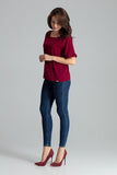 Elegant Burgundy Blouse with Ruffled Sleeves and Emblem