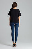 Elegant Black Blouse with Frill and Half-Round Neckline