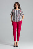 Chic Striped Blouse with Frill Sleeves and Elegant Neckline