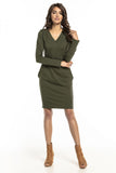 Elegant Cotton Knit Dress with V Neckline & Pockets