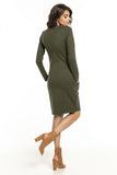 Elegant Cotton Knit Dress with V Neckline & Pockets