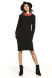 Cozy Knit Fitted Dress with Colorful Pattern Details