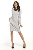 Knit Fitted Dress with Pockets and Contrast Chimney