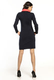 Knit Sweatshirt Dress with Pockets and Contrasting Trim