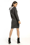 Hooded Sweatshirt Knit Fitted Dress with Contrasting Detail