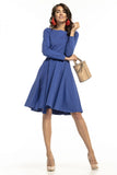Elegant Long Sleeve Knit Dress with Flared Bottom and Belt