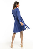 Elegant Long Sleeve Knit Dress with Flared Bottom and Belt