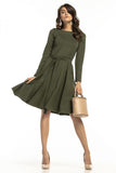 Elegant Long Sleeve Knit Dress with Flared Skirt and Belt