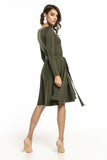 Elegant Long Sleeve Knit Dress with Flared Skirt and Belt