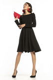 Elegant Long Sleeve Knit Dress with Flared Bottom and Belt