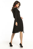 Elegant Long Sleeve Knit Dress with Flared Bottom and Belt