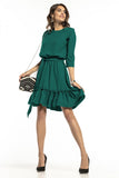 Elegant 3/4 Sleeve Dress with Frill and Belt