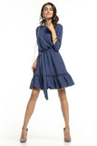 Elegant 3/4 Sleeve Dress with Frill and Belt Detail