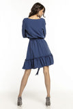 Elegant 3/4 Sleeve Dress with Frill and Belt Detail