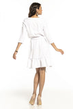 Elegant 3/4 Sleeve Dress with Flared Skirt and Belt