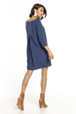 Elegant Loose-Fit Dress with Pleated Back and 3/4 Sleeves