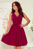 Maroon Flared Dress with Frill Neckline