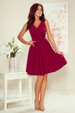 Maroon Flared Dress with Frill Neckline